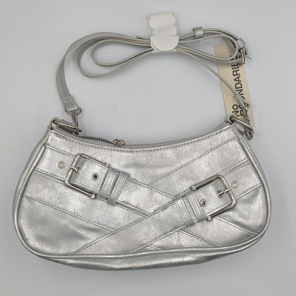 No Boundaries Silver Metallic Shoulder Bag Baguette Style Buckle Y2K Statement